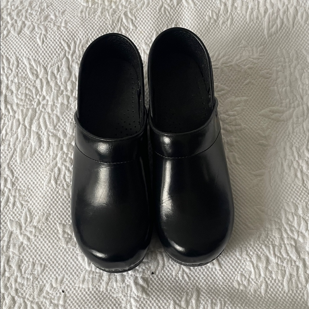 Sanita Black Leather Clogs